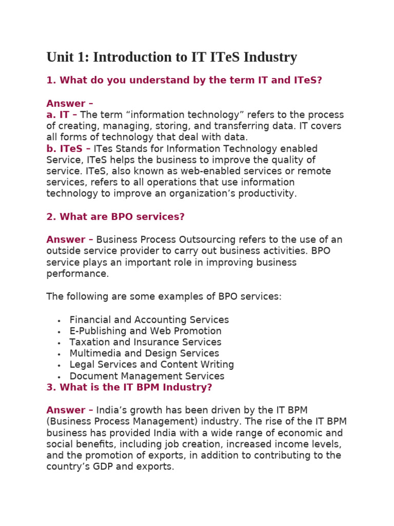 Overview of IT and ITeS Industry | PDF | Educational Technology ...