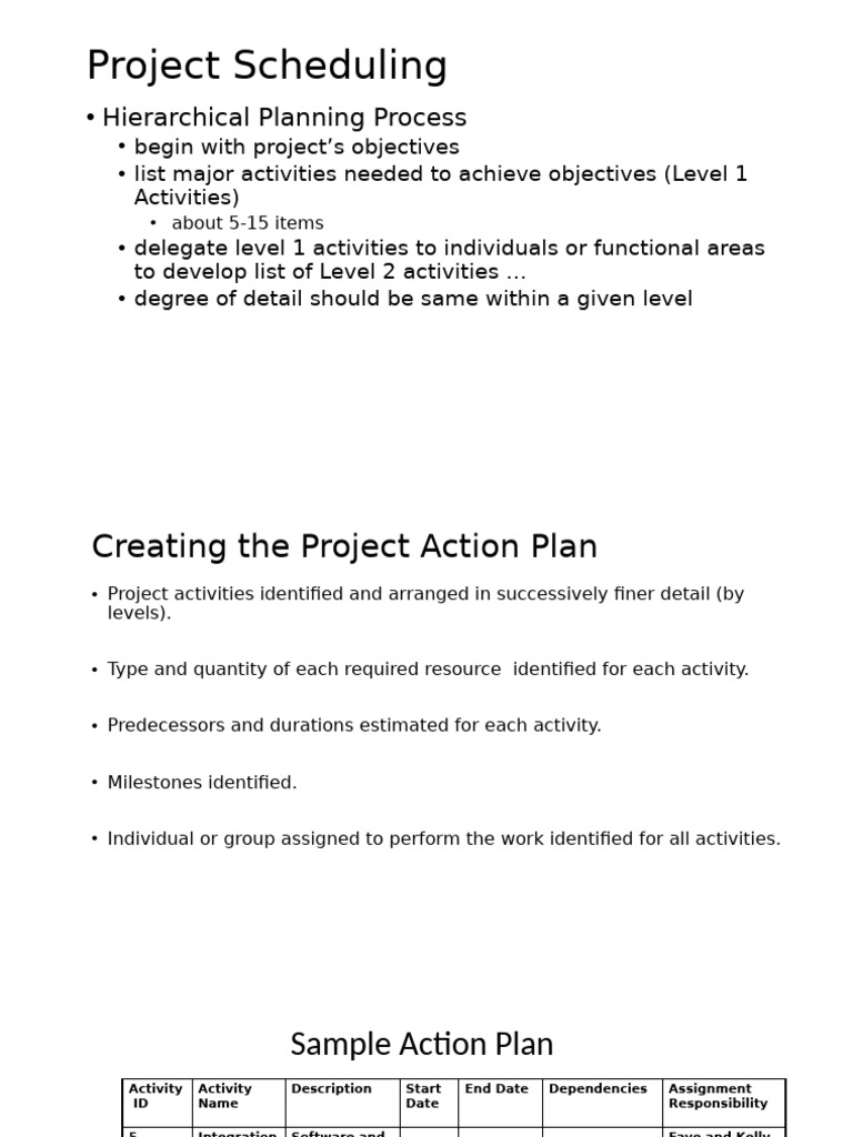 Project Scheduling and Action Planning Guide | PDF