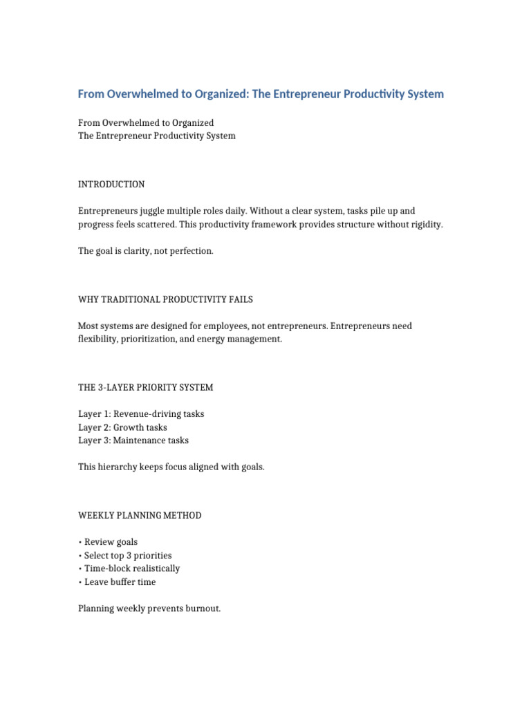 Entrepreneur Productivity System Guide | PDF