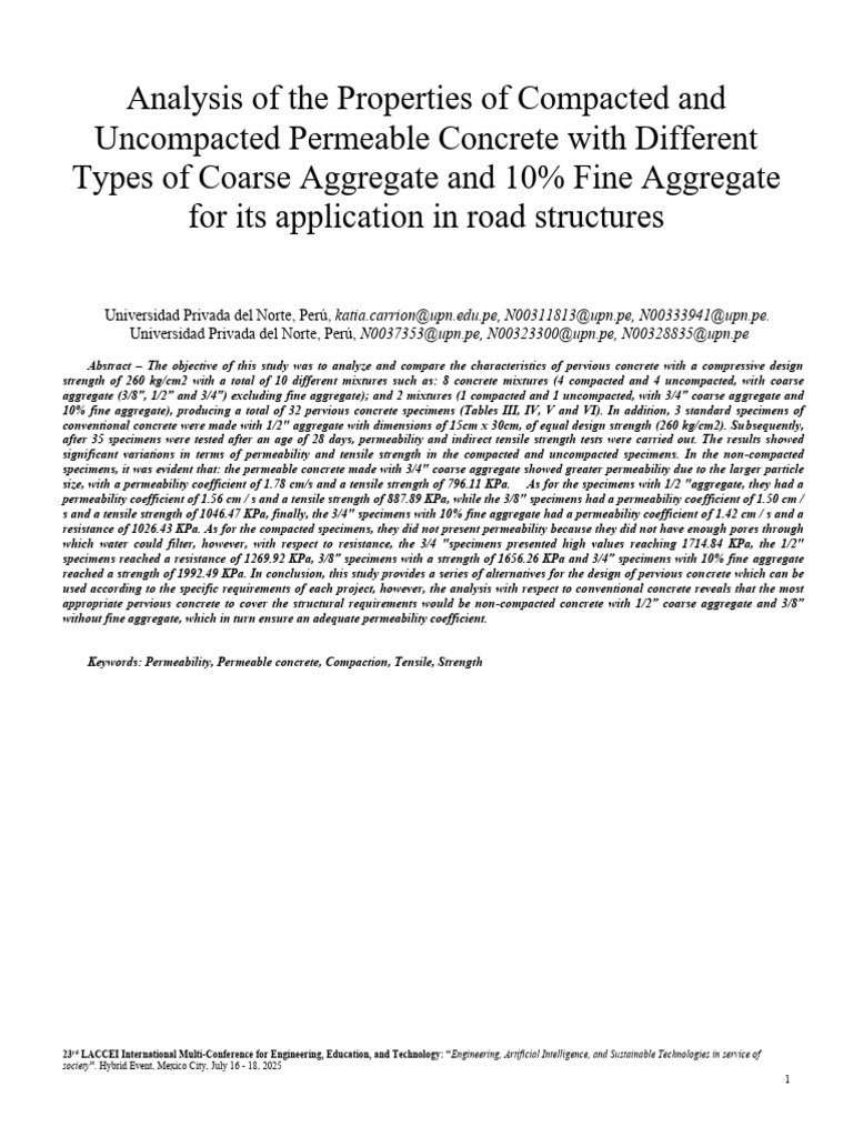 Analysis of The Properties of Compacted and Uncompacted Permeable ...