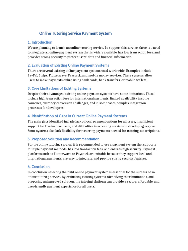 Online Payment Solutions for Tutoring | PDF