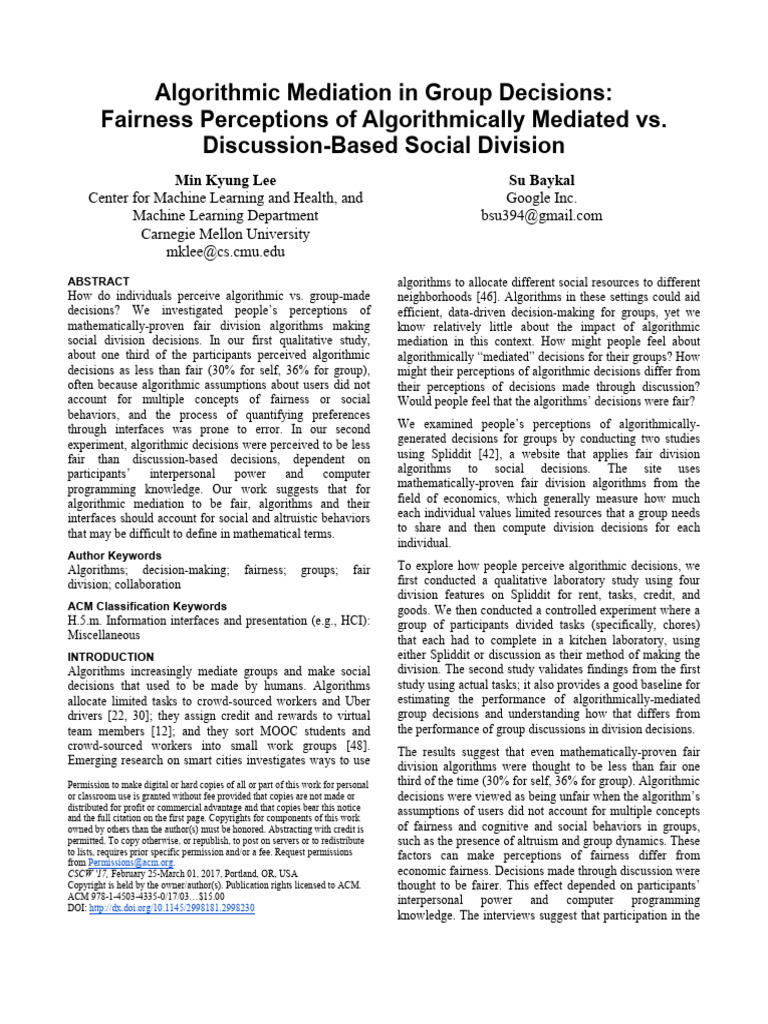 Fairness in Algorithmic Group Decisions | PDF | Knowledge | Decision Making