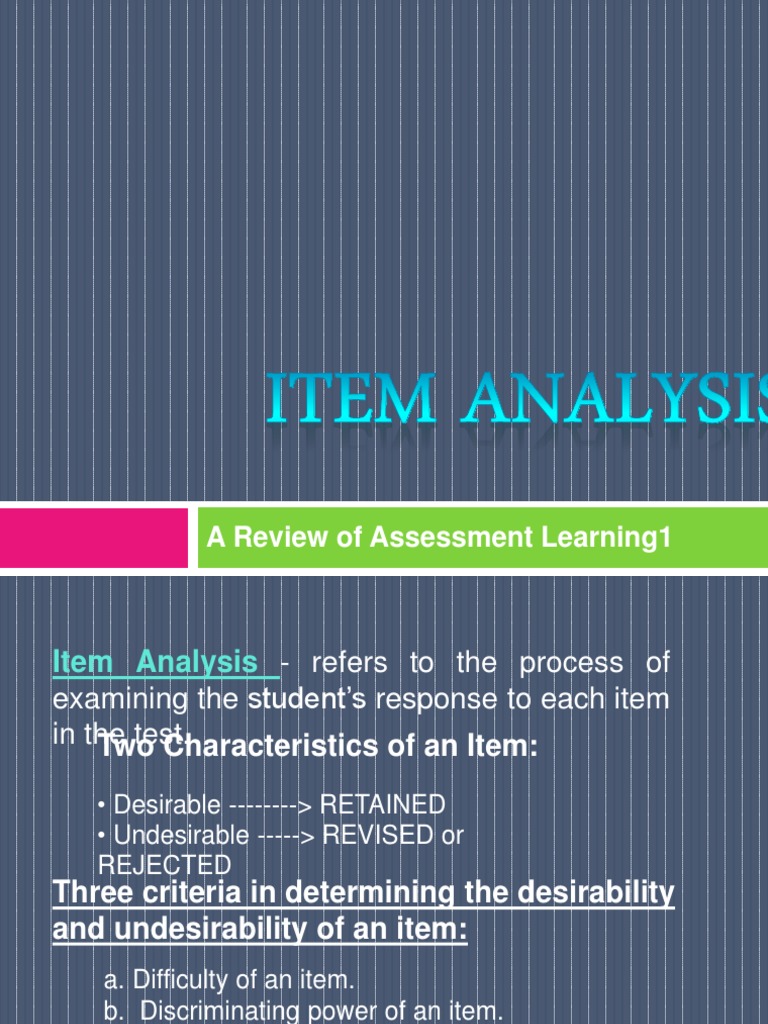 Item Analysis PDF Psychological Testing Validity (Statistics)