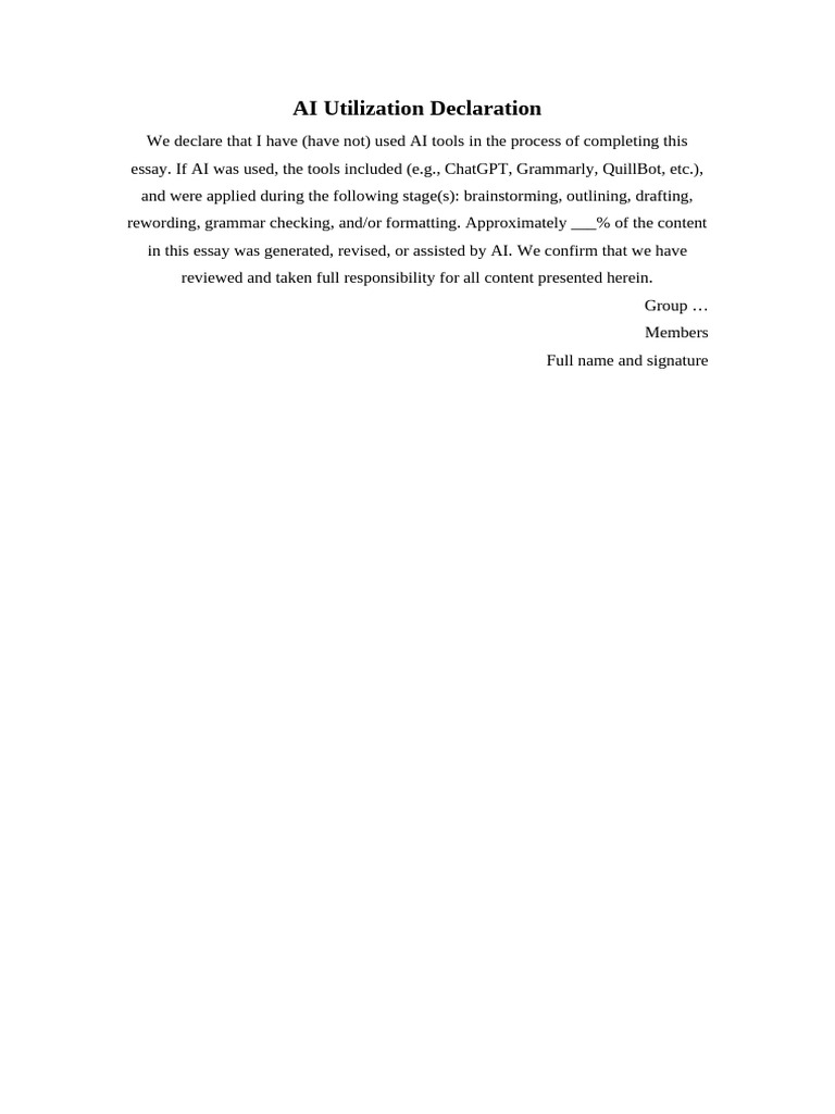 AI Utilization Declaration Form | PDF