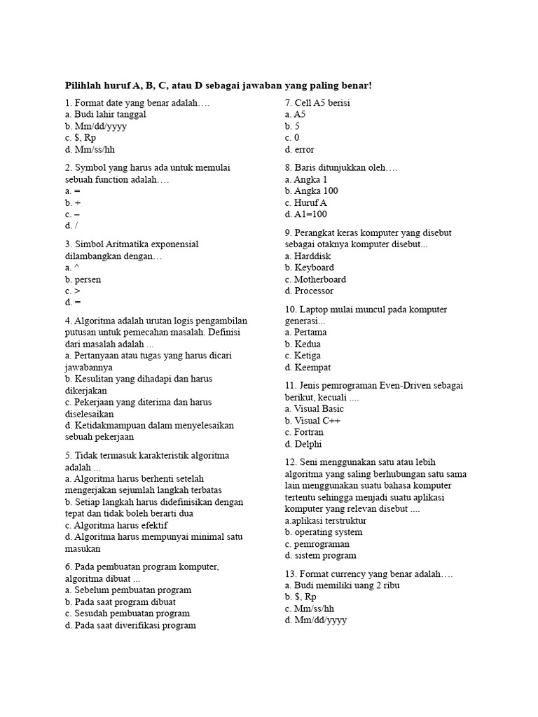 Soal dan Jawaban Pemrograman Dasar | PDF