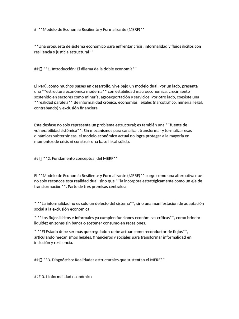 Modelo MERF: Economía Resiliente y Formalizante | PDF | Bancos ...