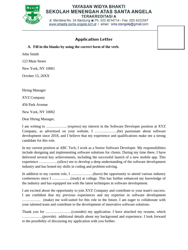 Software Developer Application Letter Template | PDF