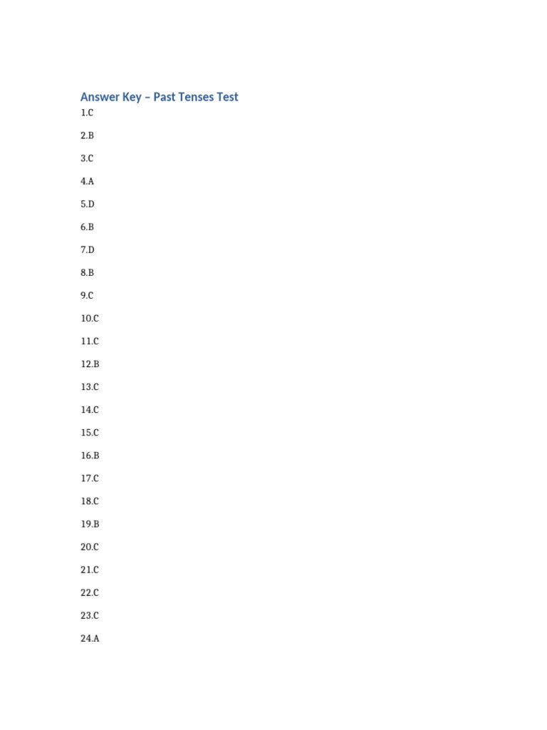 Past Tenses MC Test 30 Key | PDF