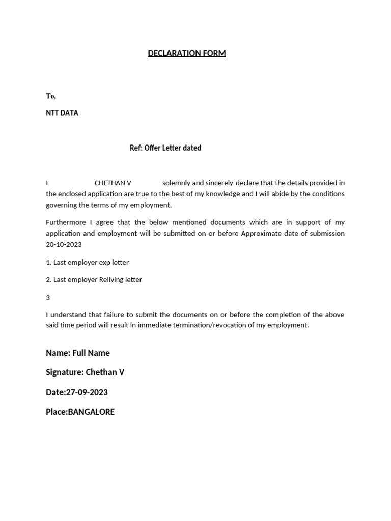 Declaration Letter | PDF