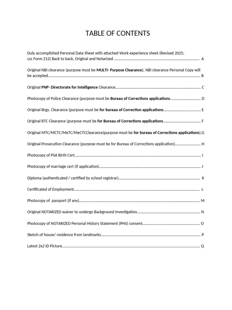 Bureau of Corrections Application Requirements | PDF