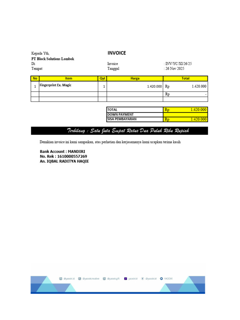 Invoice Pembayaran Fingerprint Ex. Magic | PDF