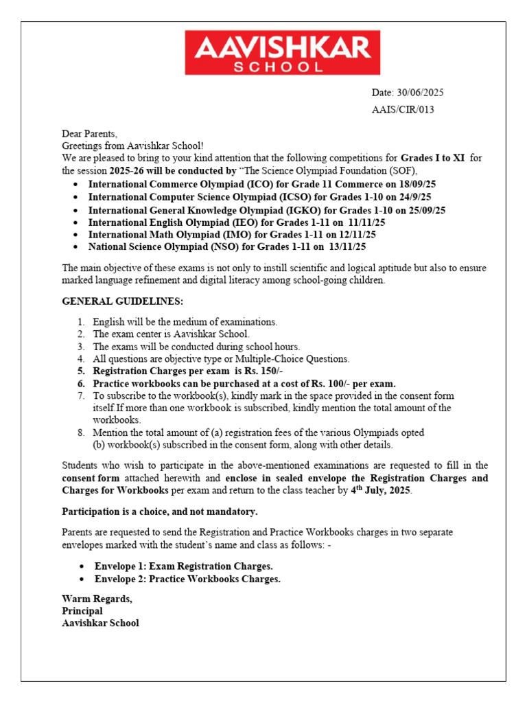 Aavishkar School Olympiad Registration 2025 | PDF