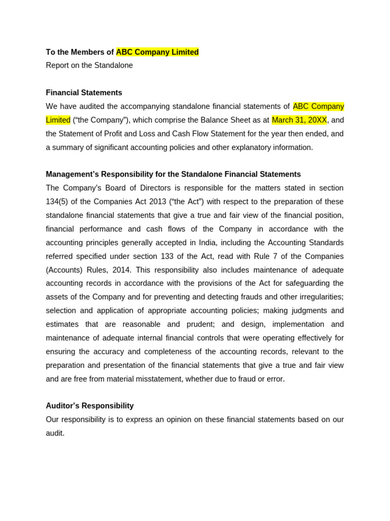 ABC Company Limited Financial Audit Report | PDF | Audit | Auditor's Report