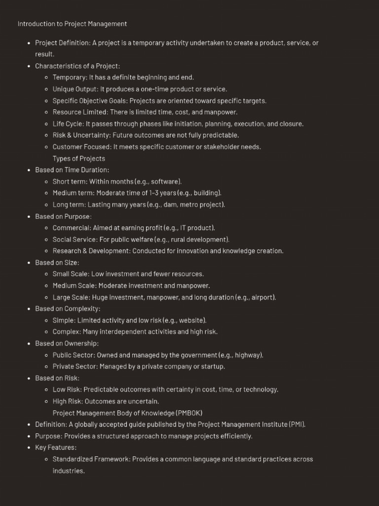 Shortnotes Unit 1 Projectmanagement | PDF