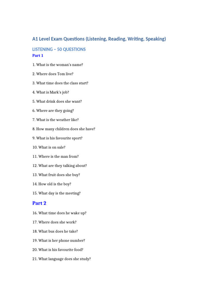 A1 Exam Questions With Texts. Finalll Formdocx | PDF | Coffeehouse