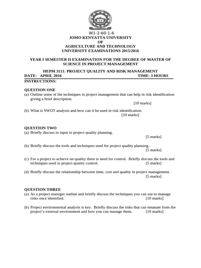 Hepm 3111 Project Quality and Risk Management | PDF