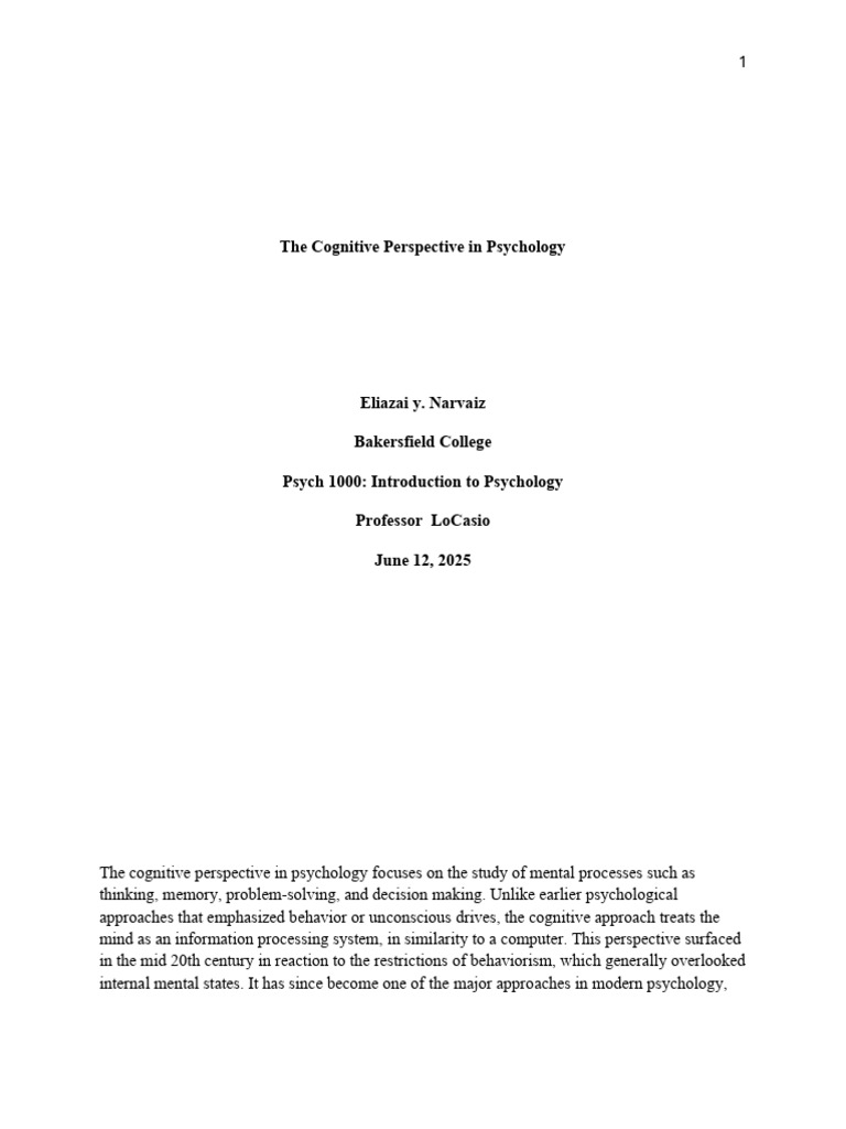 Cognitive Perspective in Psychology Explained | PDF | Psychology ...