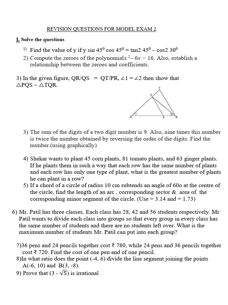 Revision Questions for Model Exam 2 | PDF | Circle | Zero Of A Function
