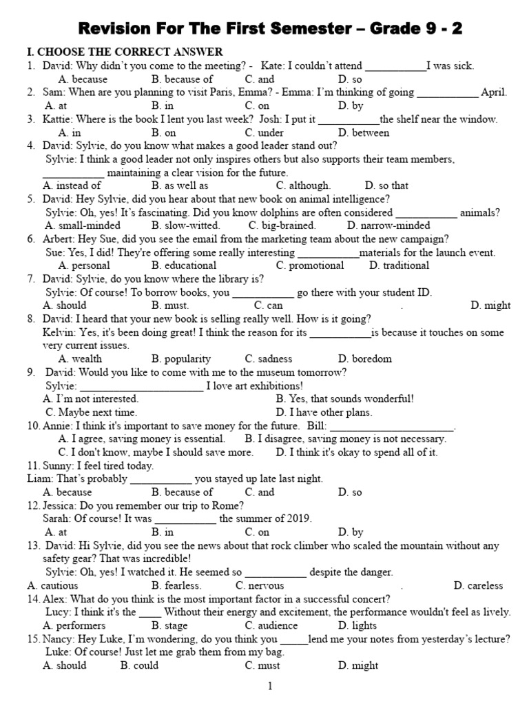 Grade 9 First Semester Revision Quiz | PDF | Communication
