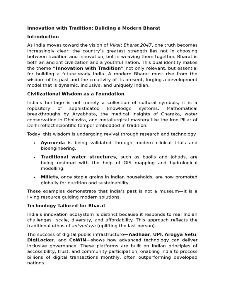 Innovation and Tradition for Modern Bharat | PDF | Startup Company ...