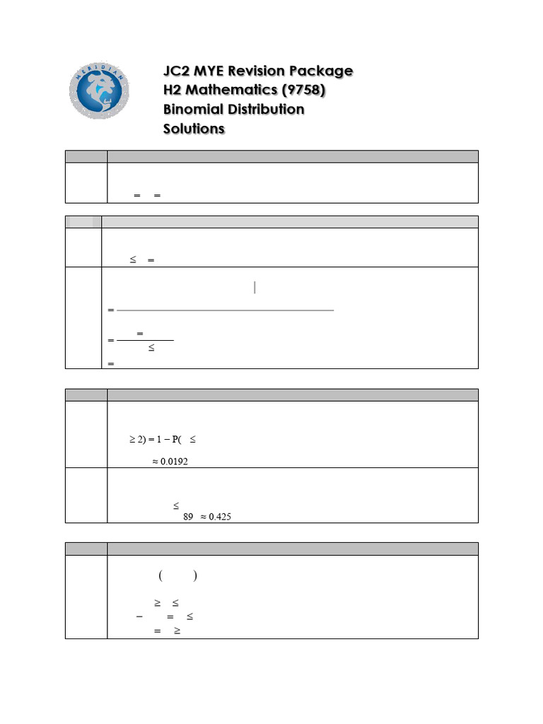 Binomial Distribution Solutions | PDF | Statistical Theory ...
