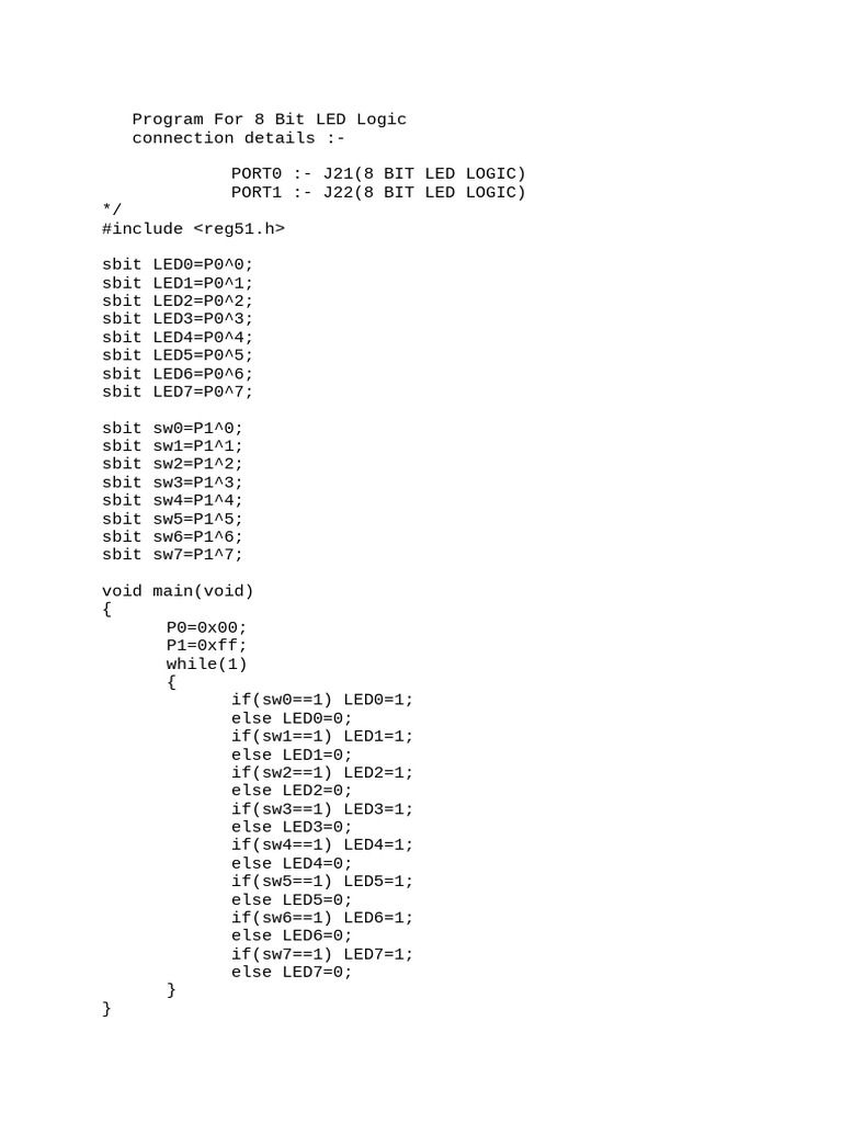 8-Bit LED Logic Control Program | PDF