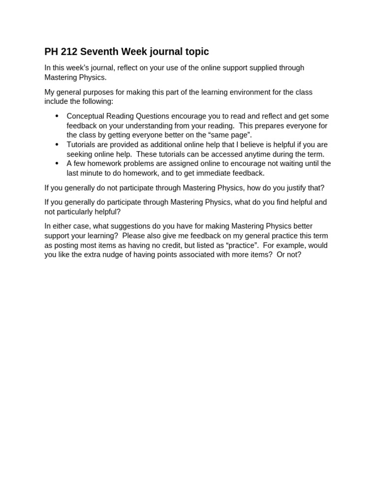 PH 212 7th Week Journal Entry Topic (On MP) | PDF