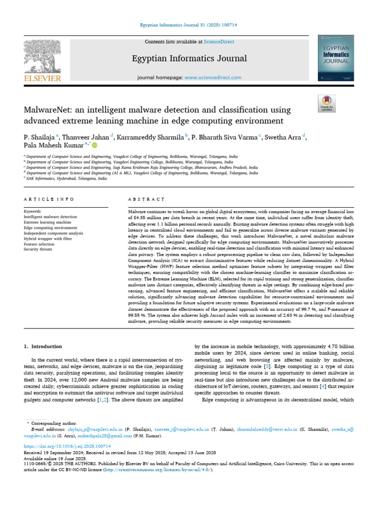 Intelligent Malware Detection in Edge Computing | PDF | Sensitivity And ...