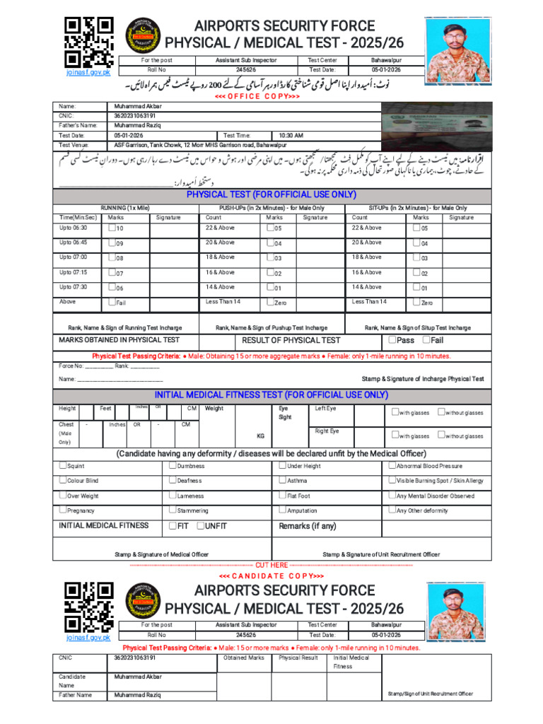 ASF Physical/Medical Test 2025/26 Details | PDF | Diseases And ...