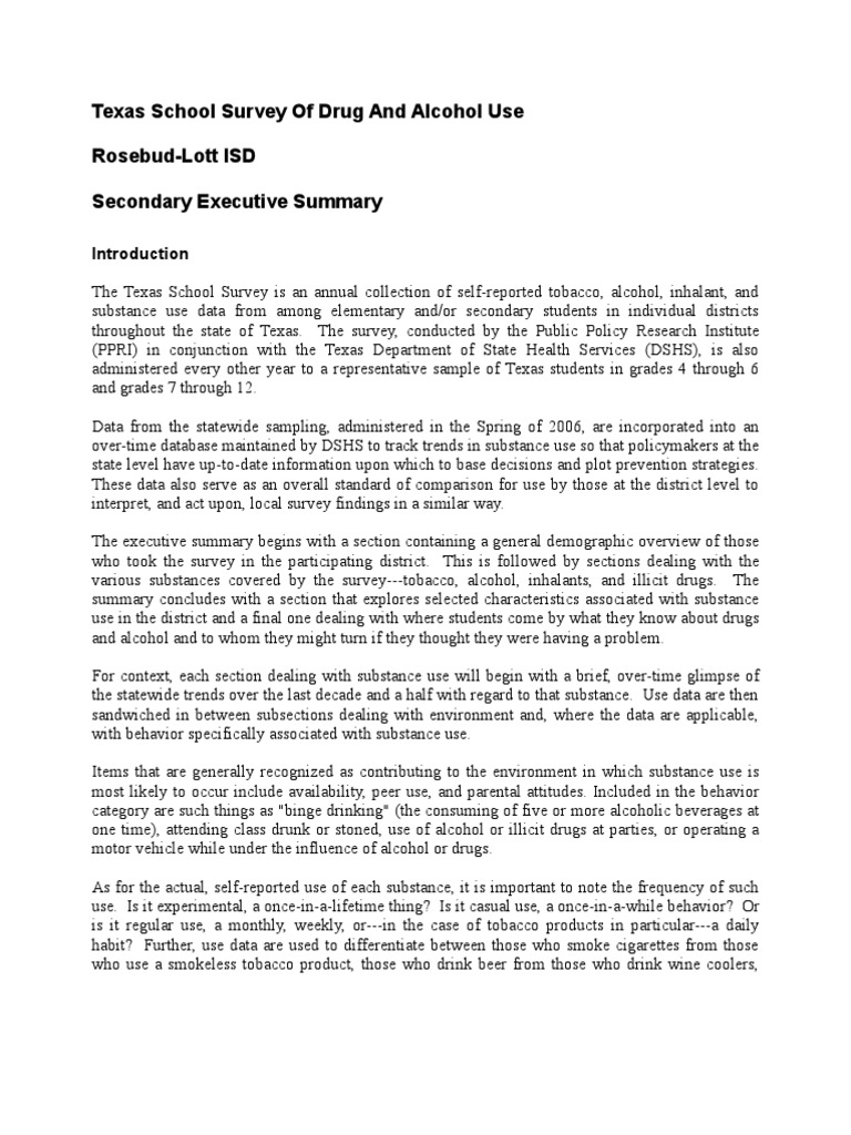 FALLS COUNTY RosebudLott ISD 2006 Texas School Survey of Drug and