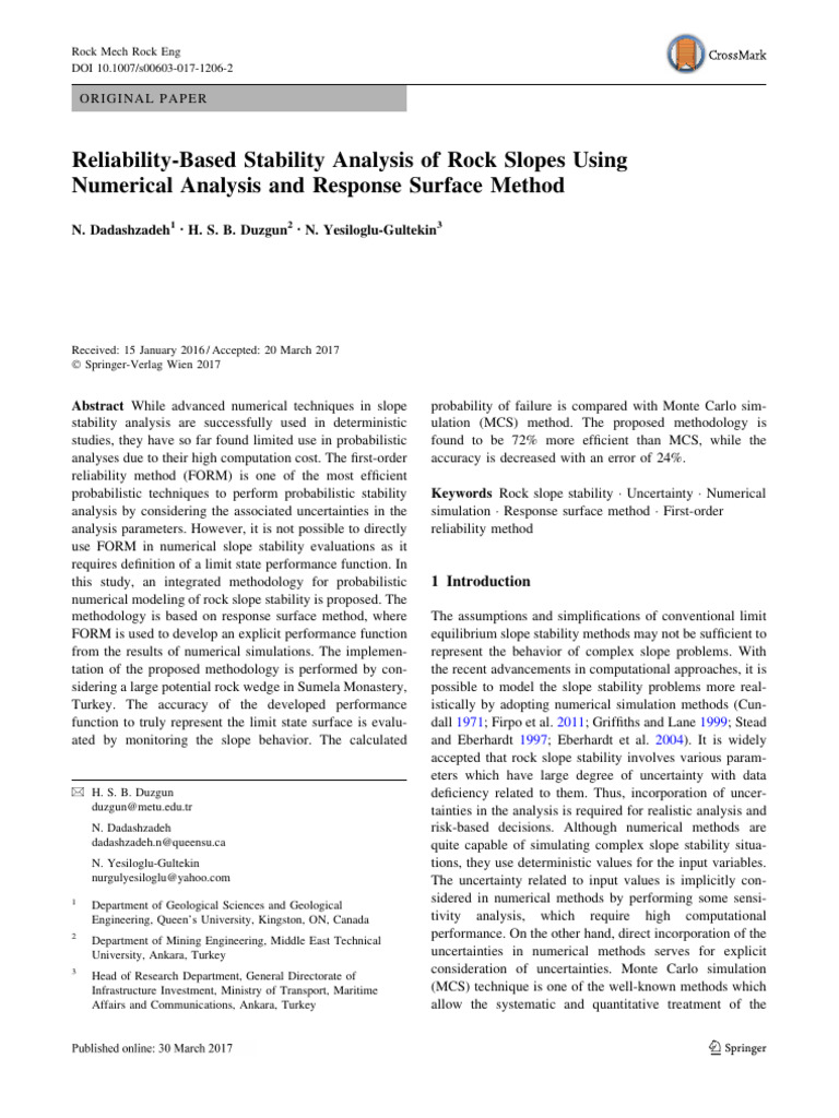 Reliability-Based Rock Slope Stability Analysis | PDF | Reliability ...