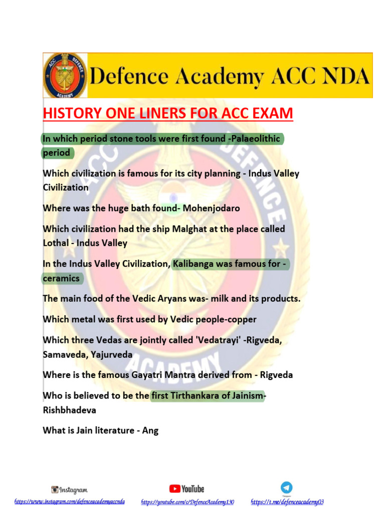 History One-Liners for ACC Exam Prep | PDF | Mughal Empire | Mahatma Gandhi