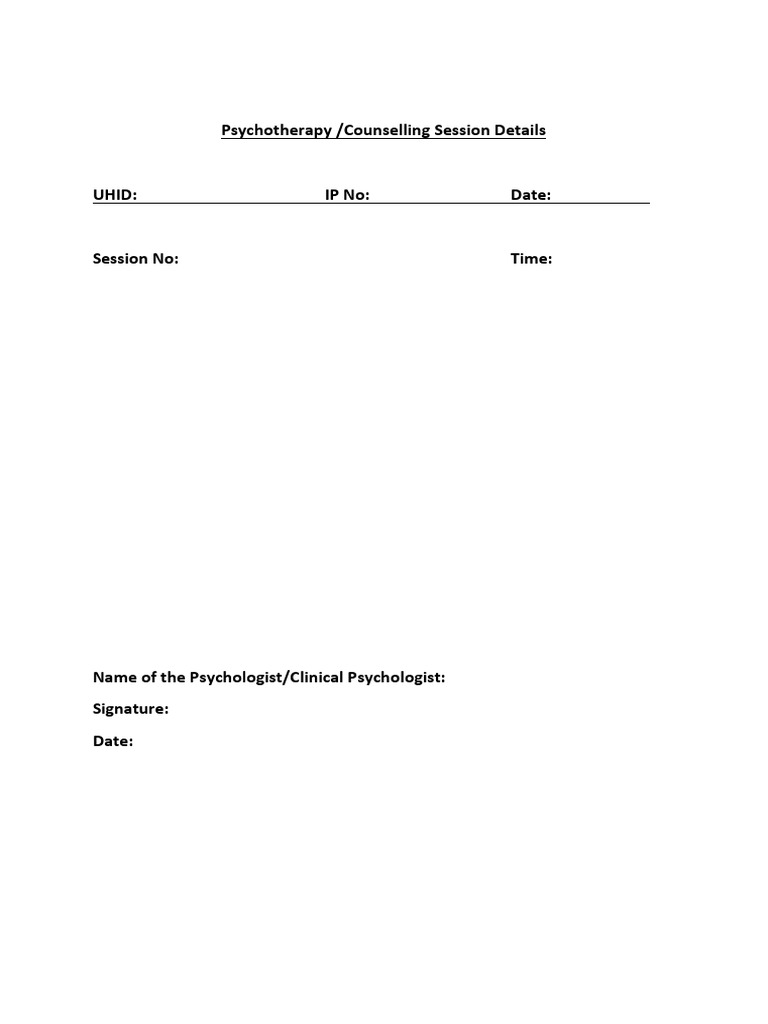 Psychotherapy Session Details Template | PDF
