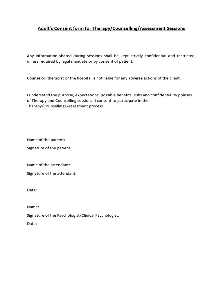 Adult Consent Form for Therapy Sessions | PDF