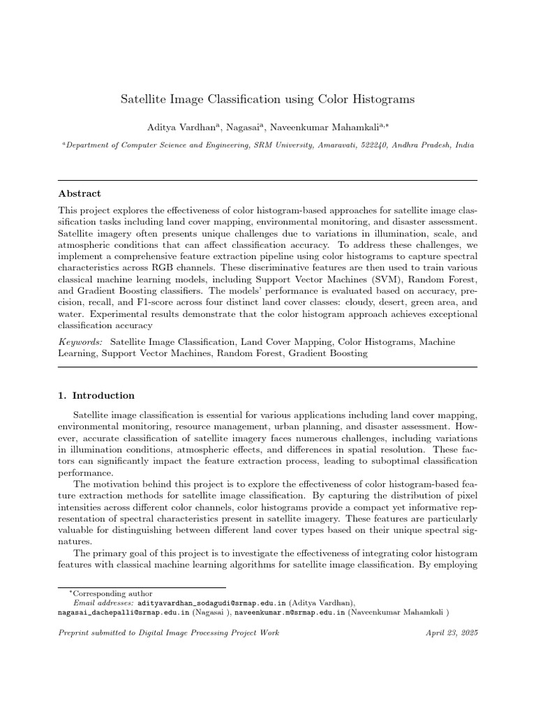Satellite Image Classification with Color Histograms | PDF | Support ...