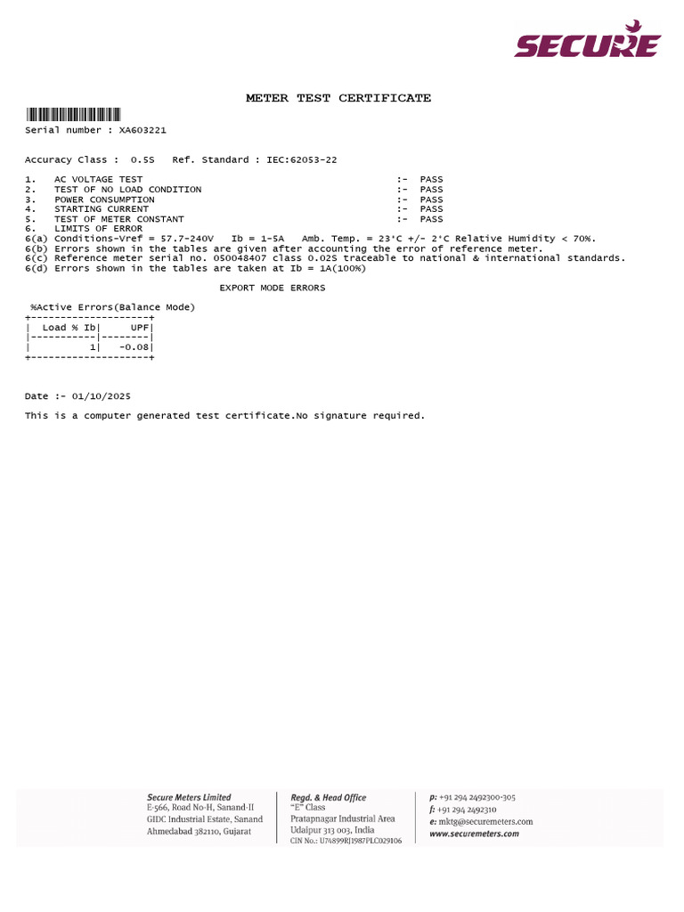 Meter Test Certificates Summary | PDF | Electrical Engineering ...