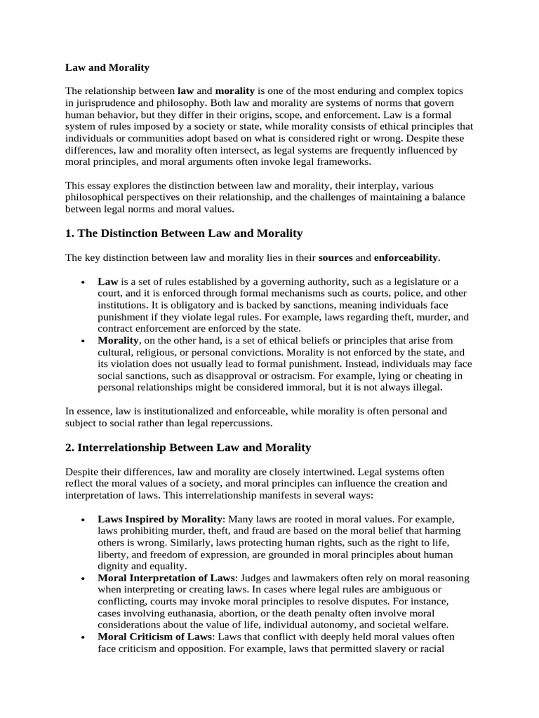 Law and Morality: Their Complex Relationship | PDF | Jurisprudence ...