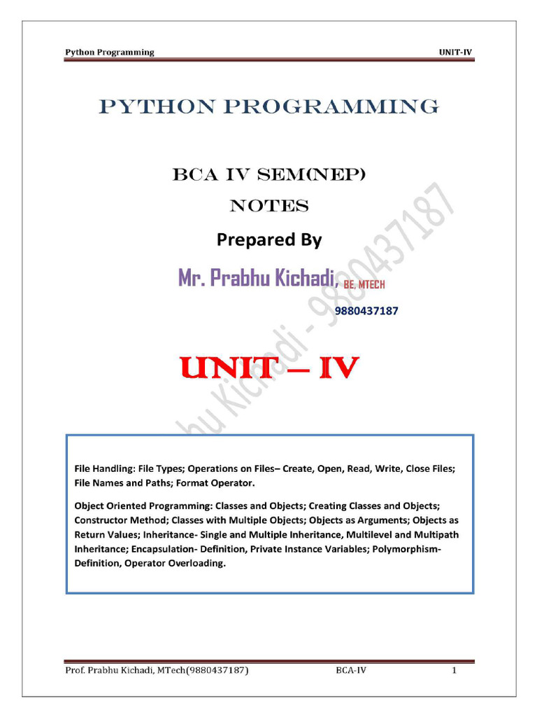 Python Unit 4 - Prof. Prabhu Kichadi | PDF
