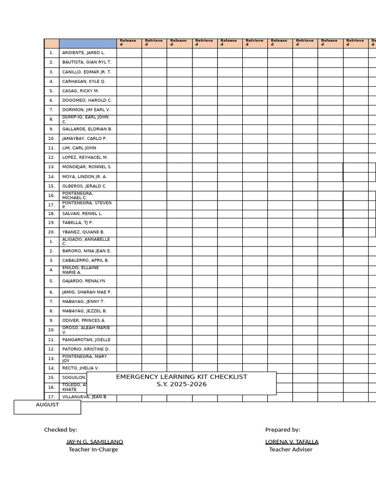 Emergency Learning Kit Checklist 2025-2026 | PDF