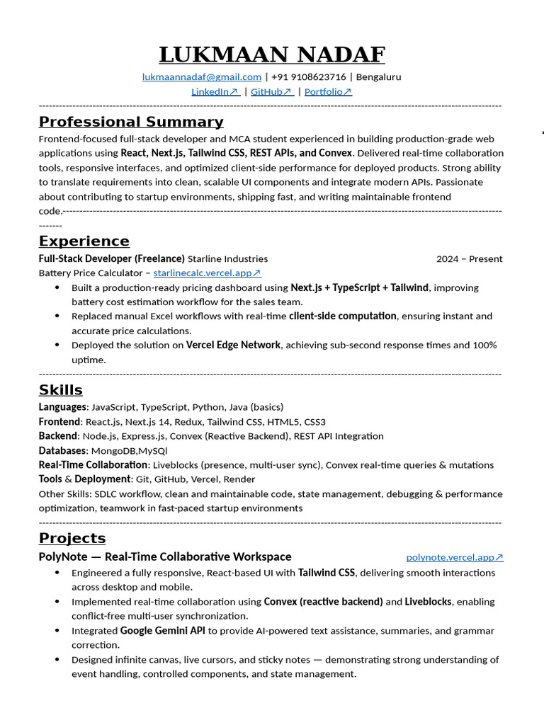Full-Stack Developer Portfolio: MCA Student | PDF | Java Script | Software