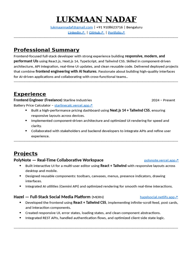 Full-Stack Developer Portfolio | PDF | Mobile App | User Interface