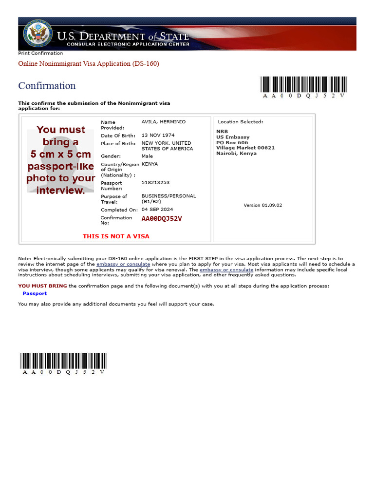 DS-160 Visa Application Confirmation | PDF | Travel Visa | Fingerprint