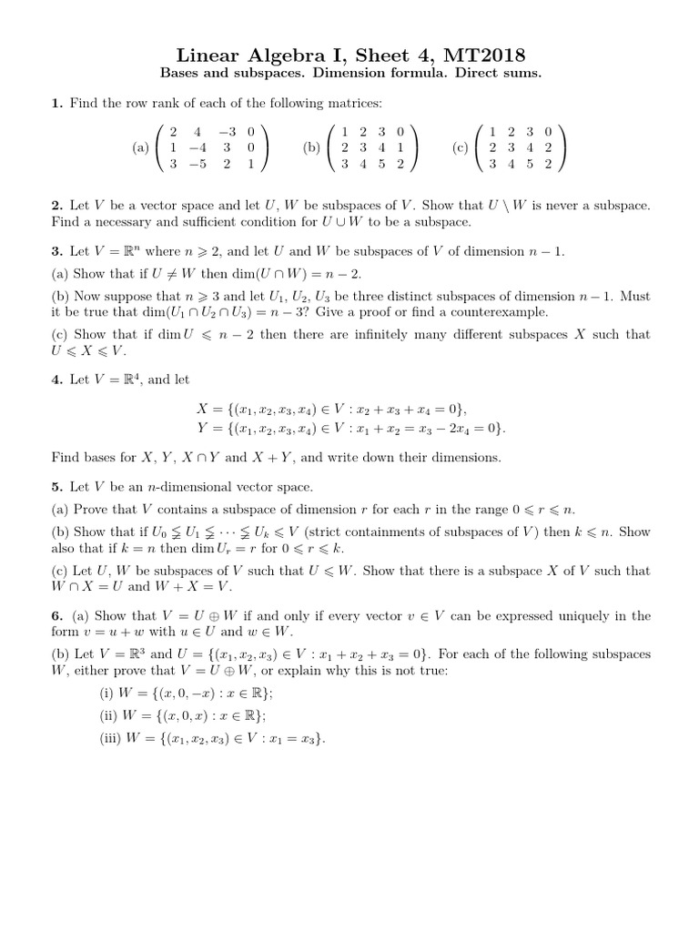 Sheet 4 (for Tutorial in Week 6) | PDF