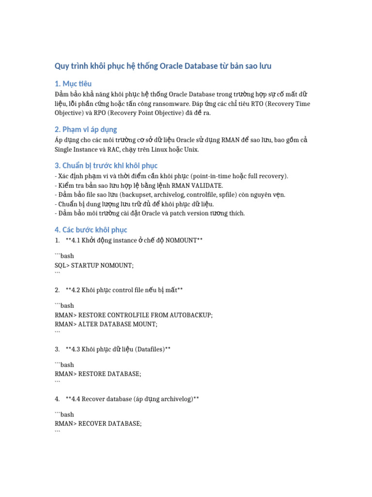 Quy Trinh Khoi Phuc Oracle Tu Backup | PDF