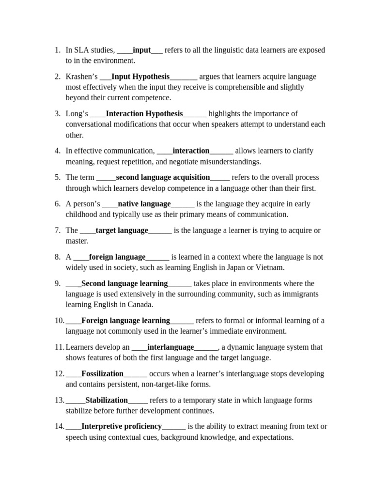Second Language Acquisition Concepts | PDF