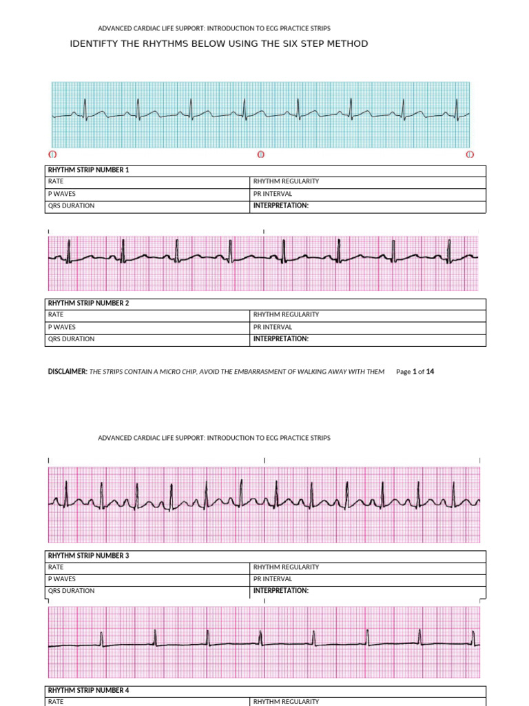 ECG Practice Strips for ACLS Training | PDF | Electrocardiography ...