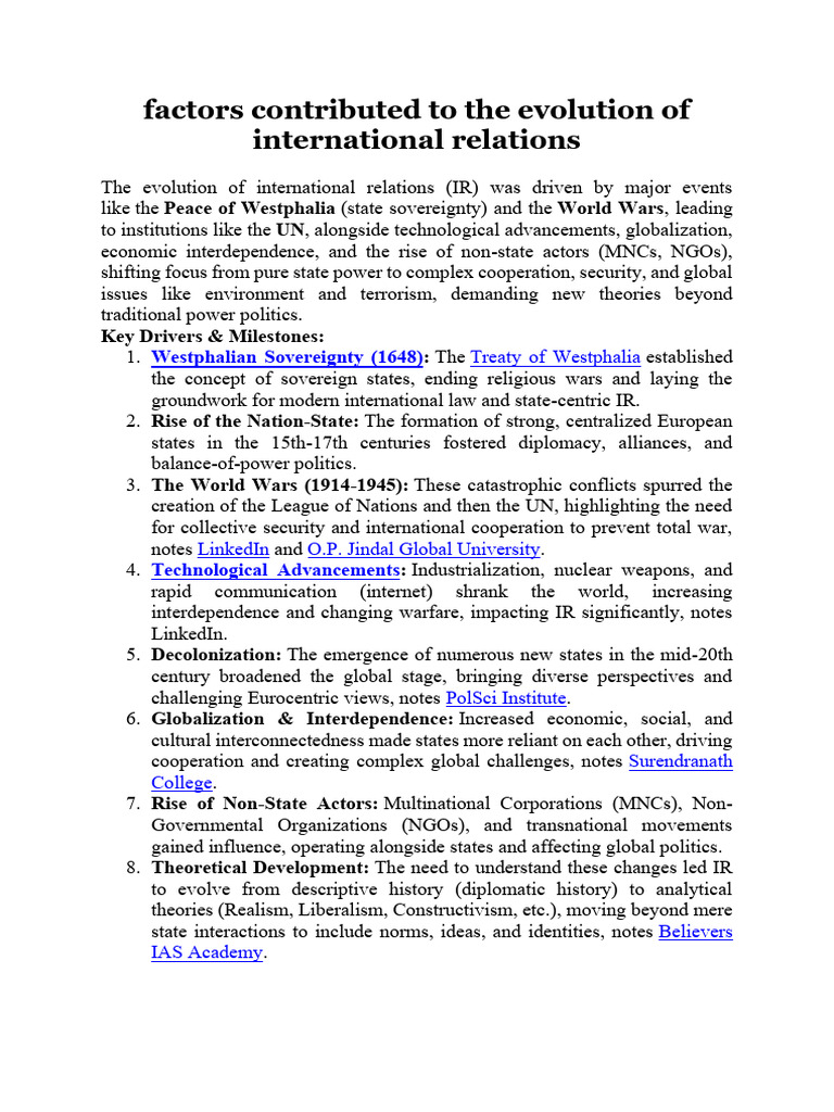 Evolution of International Relations Factors | PDF | International ...