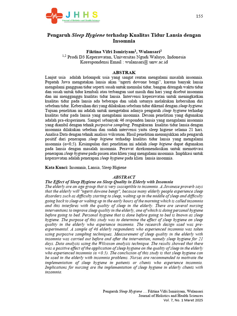 Pengaruh Sleep Hygiene pada Lansia Insomnia | PDF