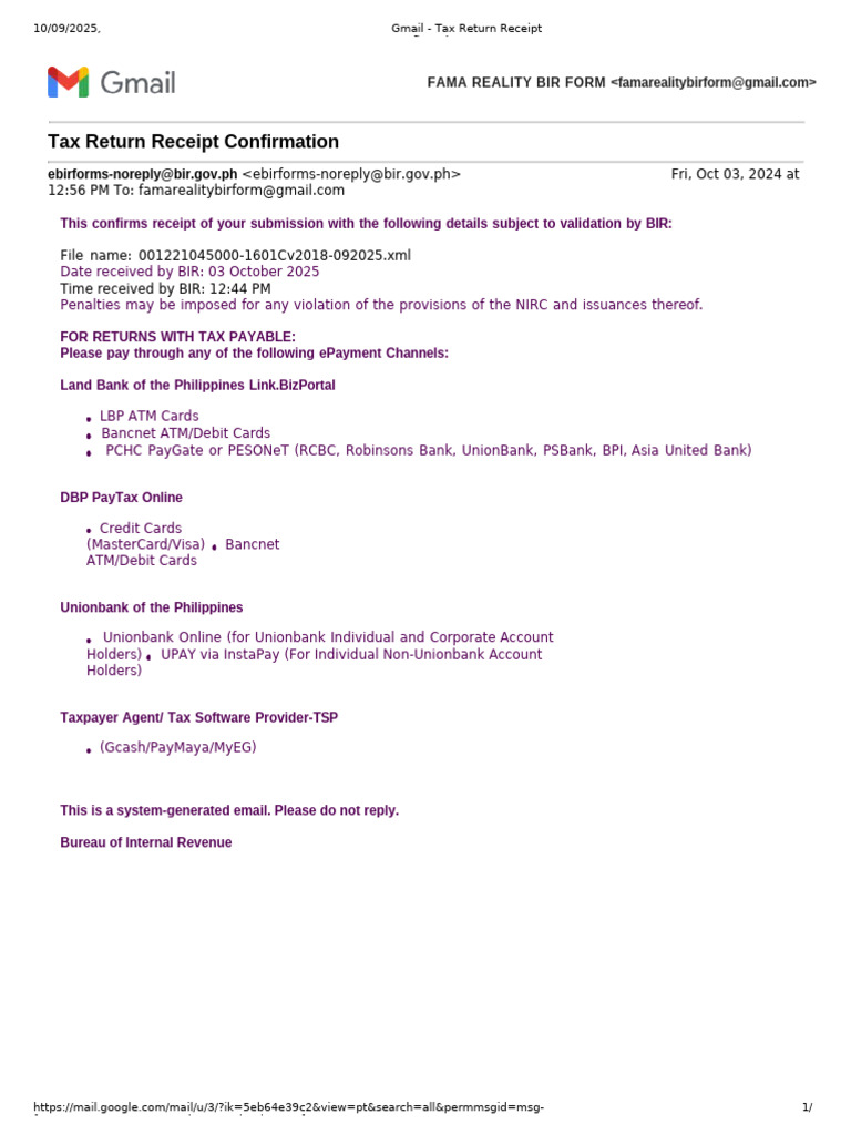 Gmail - Tax Return Receipt Confirmation | PDF