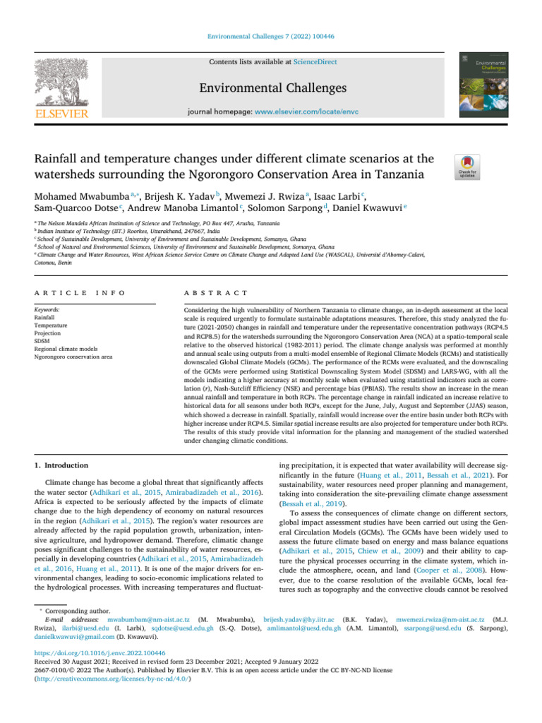 Climate Change Impact on Ngorongoro Area | PDF | General Circulation ...